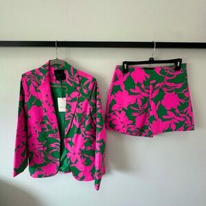 Vibrant Pink and Green Floral Blazer by [Brand]